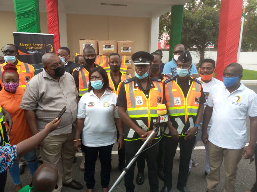 Street Sense Oganisation Presents Reflective Vests to Ghana Police Service